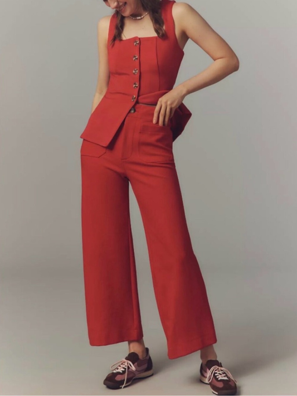 Maeve Red Wide-Leg High-Rise Pants